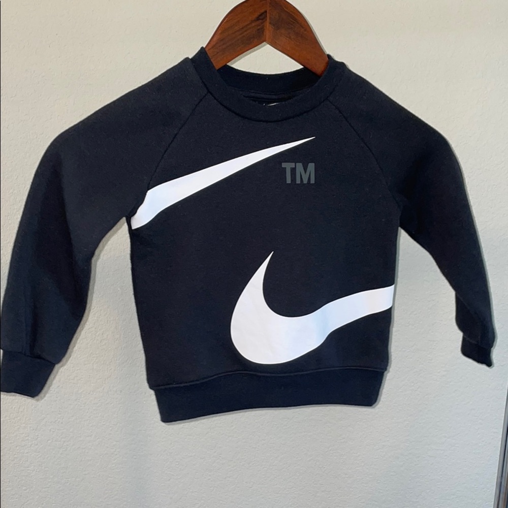 Nike Kids' Black Crewneck Sweatshirt with White Swoosh Size 2 T
